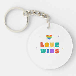 Love Wins with a Rainbow Heart Key Ring