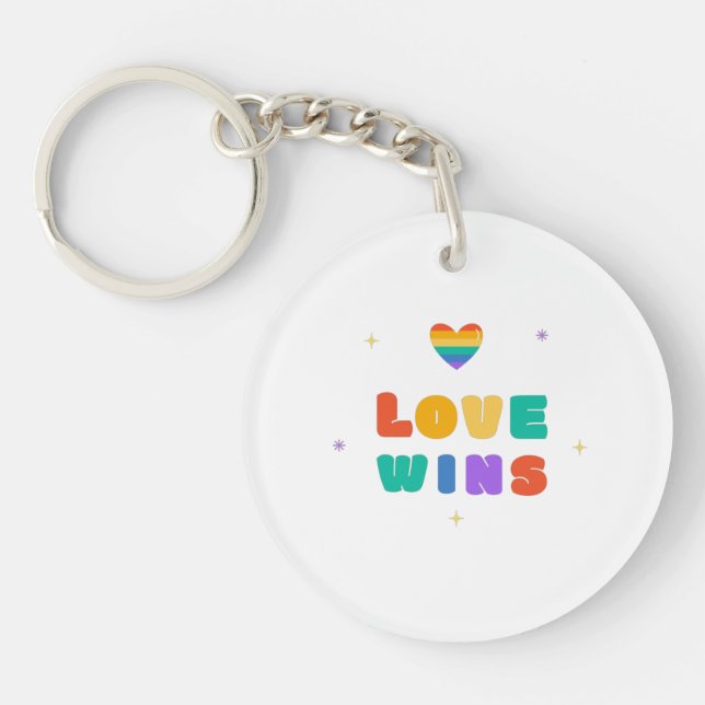 Love Wins with a Rainbow Heart   Key Ring (Front)