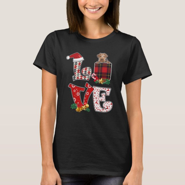 Love Wire Fox Terrier Xmas Pocket Plaid Christmas T-Shirt (Front)