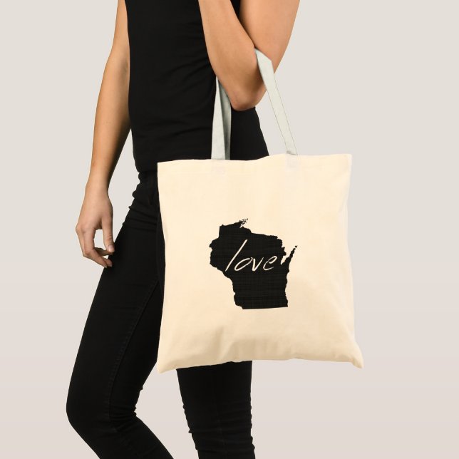 Love Wisconsin Shaped Black Chalkboard Background Tote Bag (Front (Product))