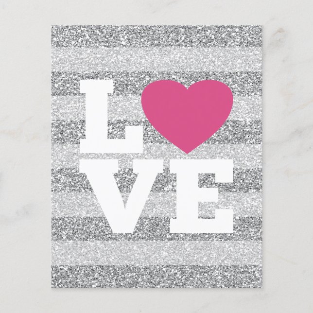 Love with a bright pink heart and Silver Glitter (Front)