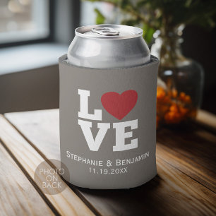 Love with a bright red heart Personalised Wedding Can Cooler