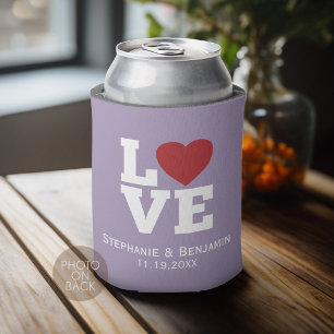 Love with a bright red heart Personalised Wedding Can Cooler