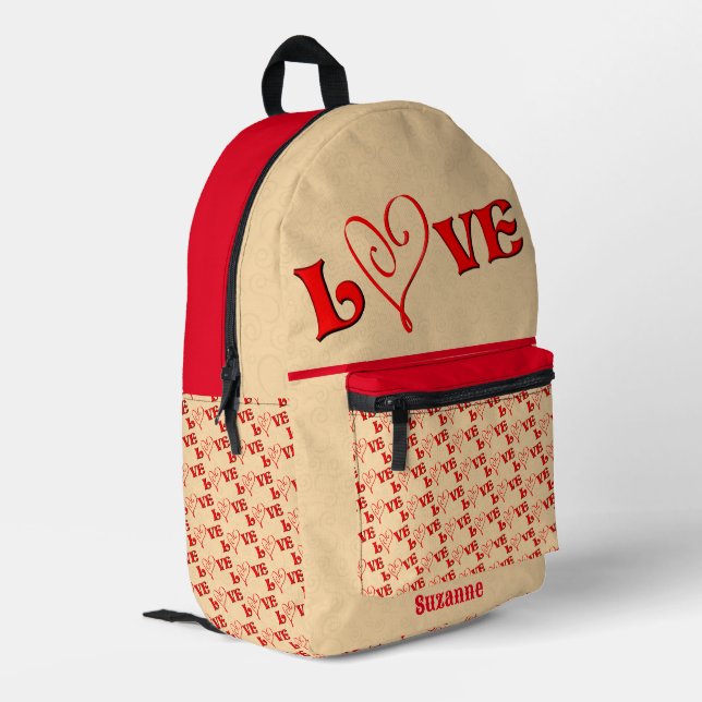 Love With A Heart Personalised Printed Backpack (Back Corner Left)