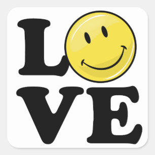 Love With A Smile   Classic Happy Face Square Sticker
