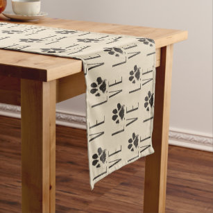 Love with  Brown Grunge Pet Paw Print Pattern Short Table Runner