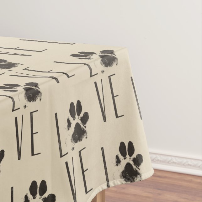 Love with  Brown Grunge Pet Paw Print Pattern Tablecloth (In Situ)