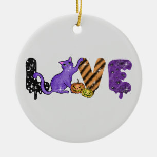 Love with Cute Cat for Halloween Ceramic Ornament