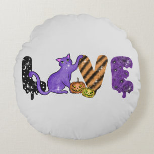 Love with Cute Cat for Halloween Round Cushion