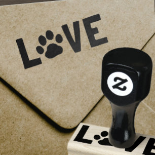 LOVE with Dog Paw Print Rubber Stamp