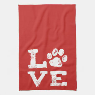 LOVE with Dog Paw Print Tea Towel