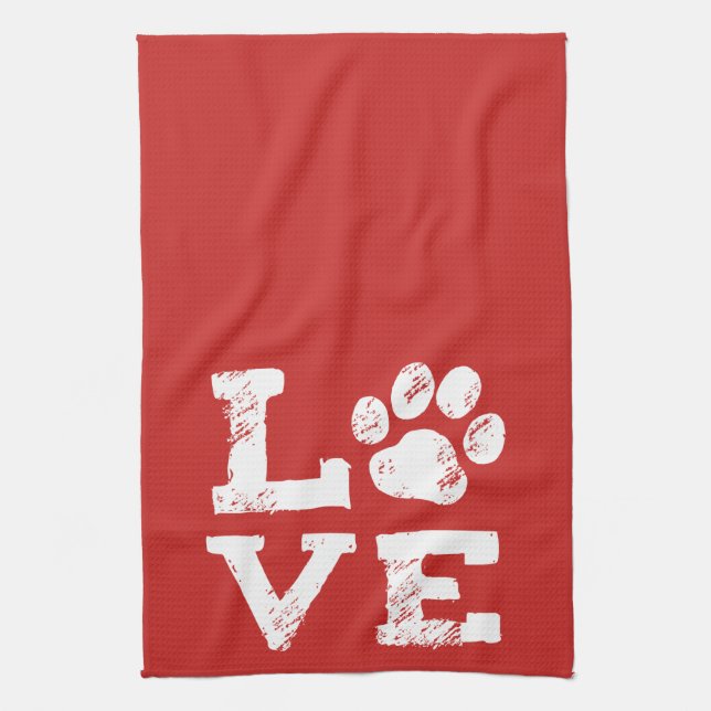 LOVE with Dog Paw Print Tea Towel (Vertical)