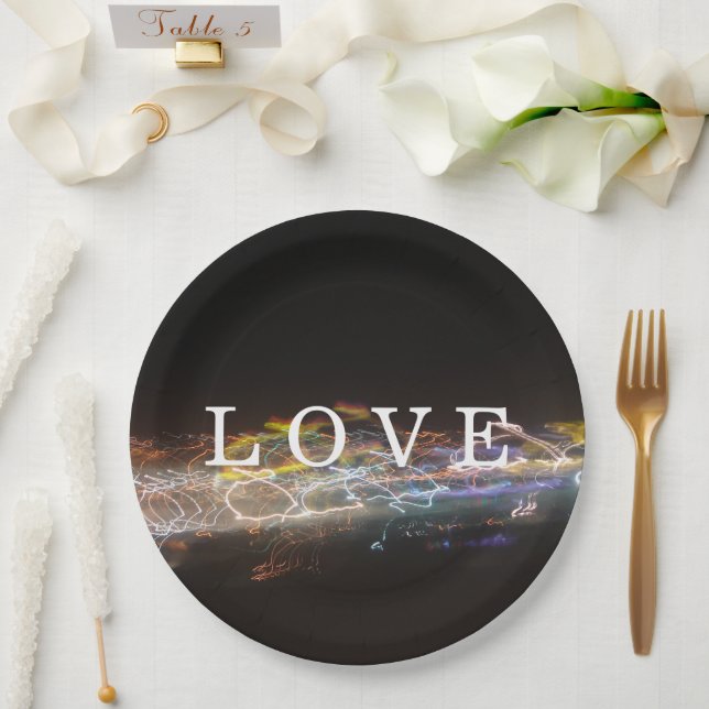 LOVE with Electrical Lights Paper Plate (Wedding)