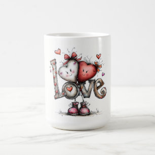 LOVE with Heart Characters Illustration Coffee Mug