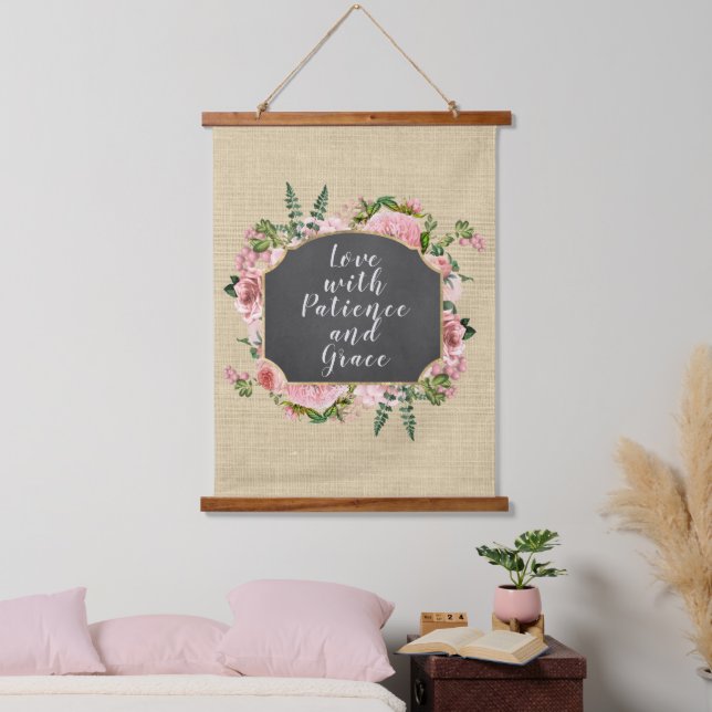 Love with Patience Quote  Hanging Tapestry (Bedroom)