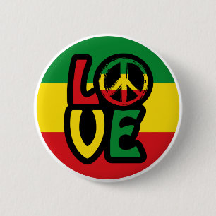 LOVE with peace symbol, reggae style 6 Cm Round Badge