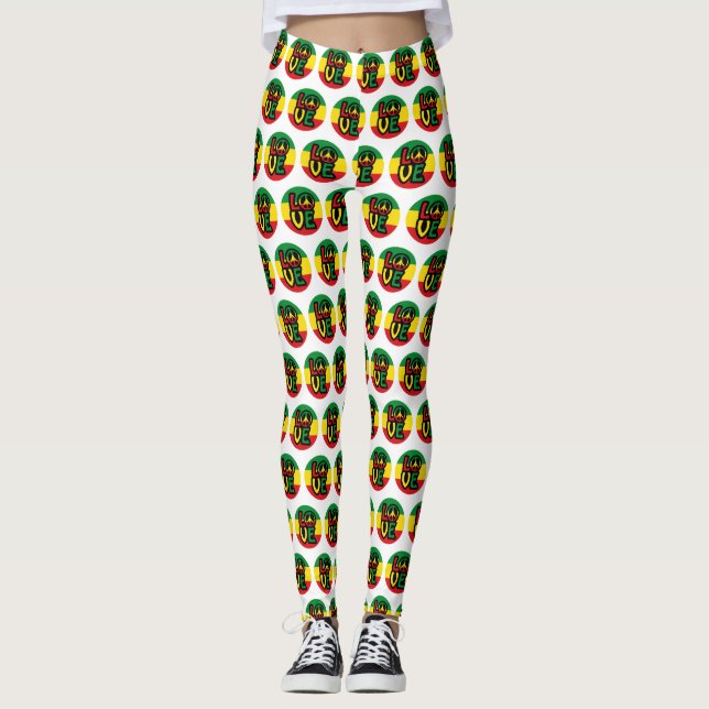 LOVE with peace symbol, reggae style Leggings (Front)