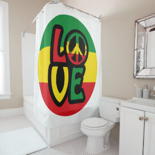 LOVE with peace symbol, reggae style Shower Curtain
