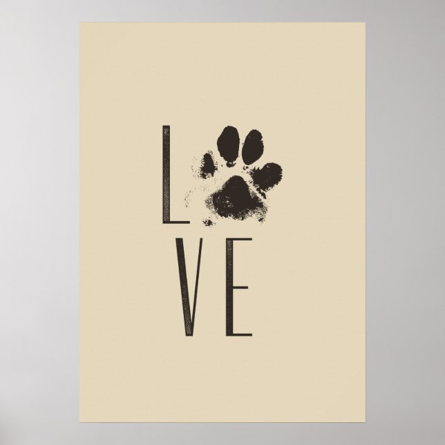Love with Pet Paw Print Brown Grunge Typography (Front)