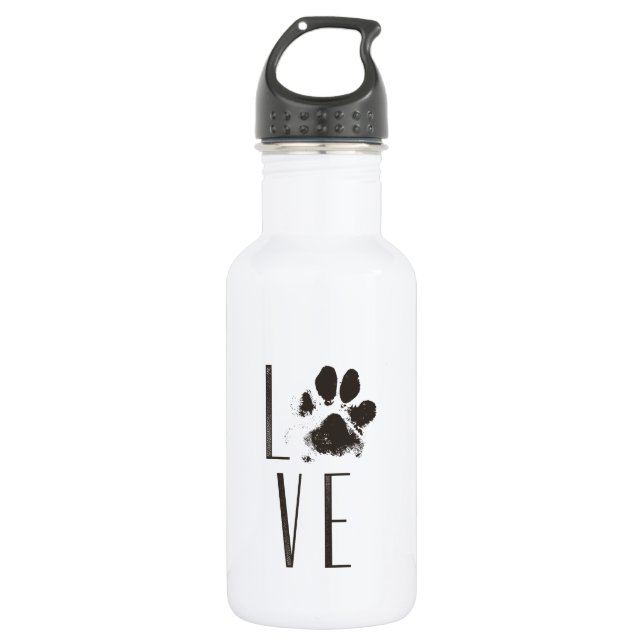 Love with Pet Paw Print Brown Grunge Typography 532 Ml Water Bottle (Front)