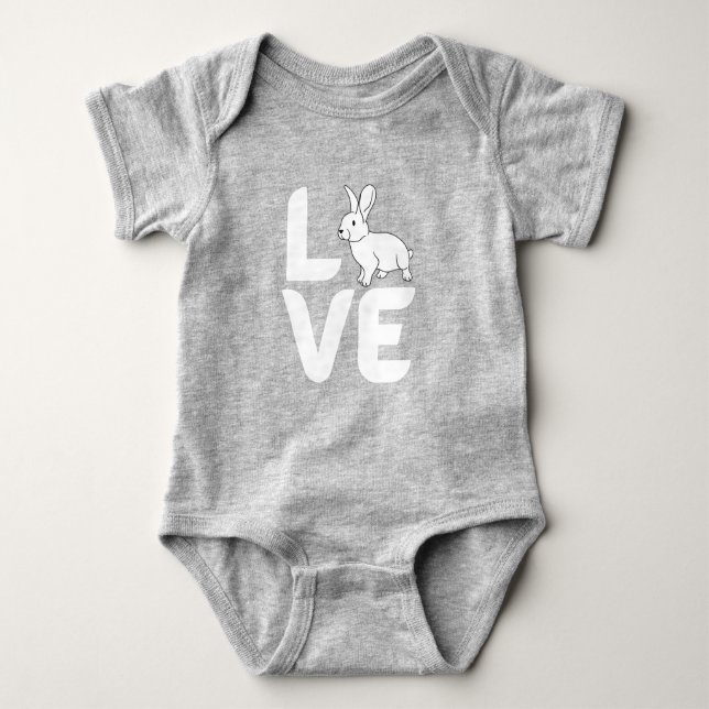 Love with Rabbit for 0- White Design Baby Bodysuit (Front)