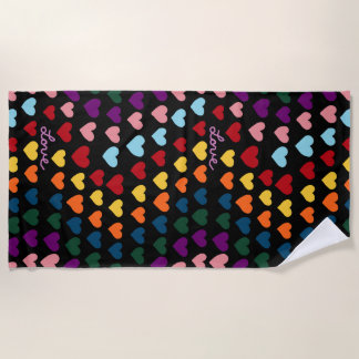 Love With Rainbow of Hearts Beach Towel