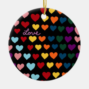 Love With Rainbow of Hearts Ceramic Ornament