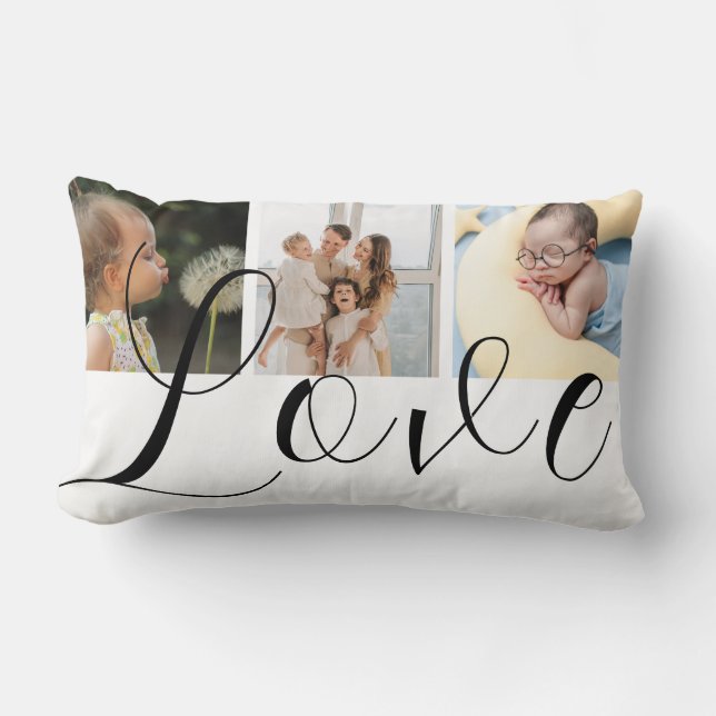 Love  with Script Custom 3 Photo Collage Lumbar Cushion (Front)