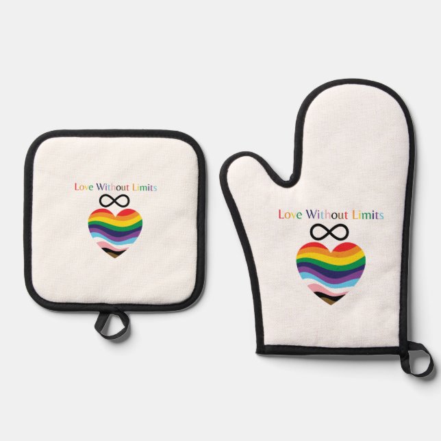 Love Without Limits – Rainbow Heart with Infinity  Oven Mitt & Pot Holder Set (Front)