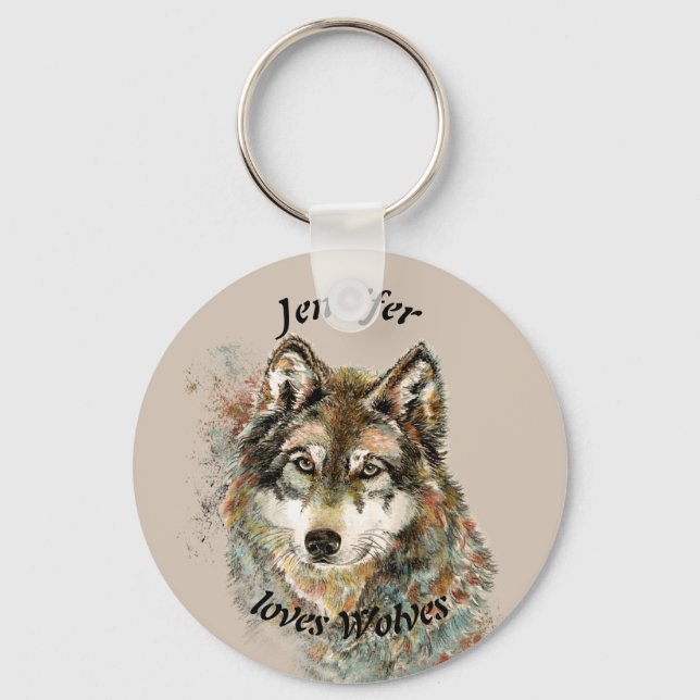 Love Wolves Wolf Quote Custom Name Personalised Key Ring (Front)