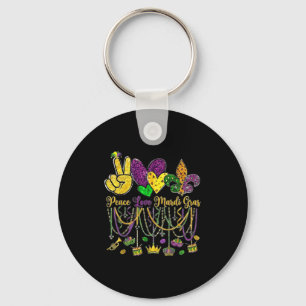 Love Women Peace Mardi Gras Beads Carnival Key Ring