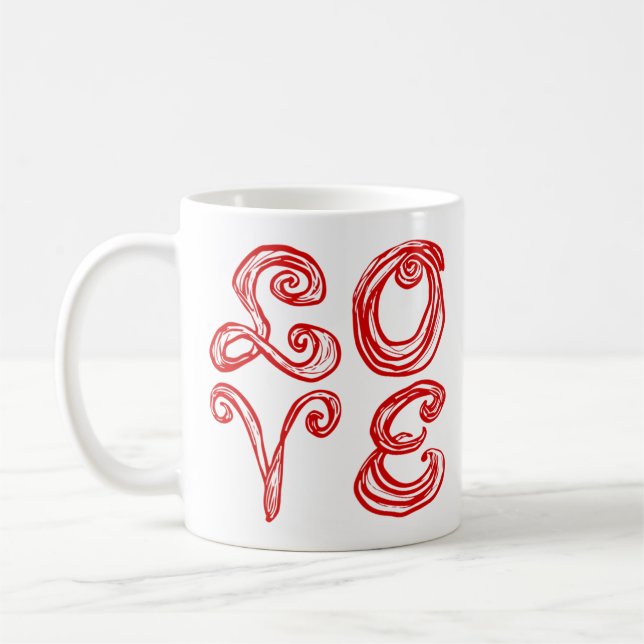 LOVE Word Art Fabric Font Red Letters Coffee Mug (Left)
