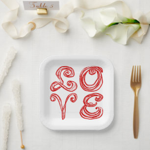 LOVE Word Art Fabric Font Red Letters Paper Plate