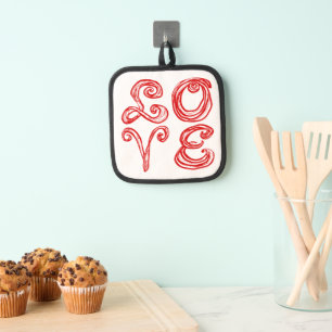 LOVE word art fabric font red letters Pot Holder