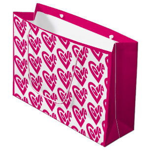 Love Word Art Hearts Pattern Pink Valentine's Large Gift Bag