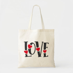 Love Word Art Hearts Red Black Valentine's Tote Bag