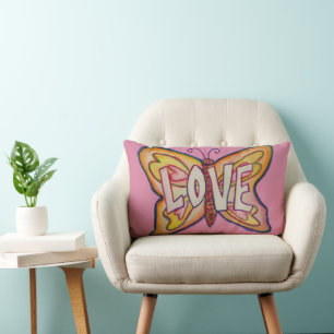 Love Word Art Pink Butterfly Accent Throw Pillow