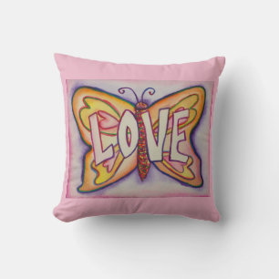 Love Word Art Pink Butterfly Accent Throw Pillows