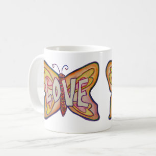 Love Word Art Pink Butterfly Wings Coffee Cup