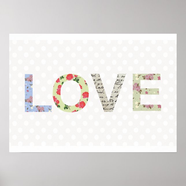 Love word art polka dot shabby chic poster (Front)