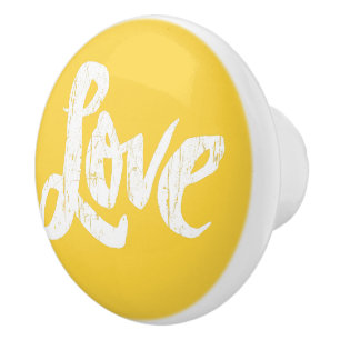 LOVE Word Modern Lettering Hippie Butter Yellow Ceramic Knob