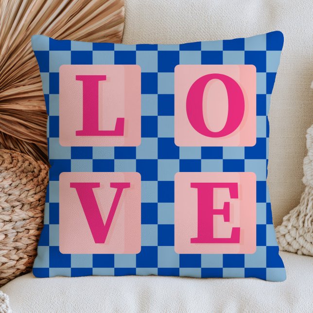 LOVE Word on Chequered Pattern Dopamine Aesthetic  Cushion (Creator Uploaded)