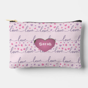 LOVE word On Pink Heart Background Accessory Pouch