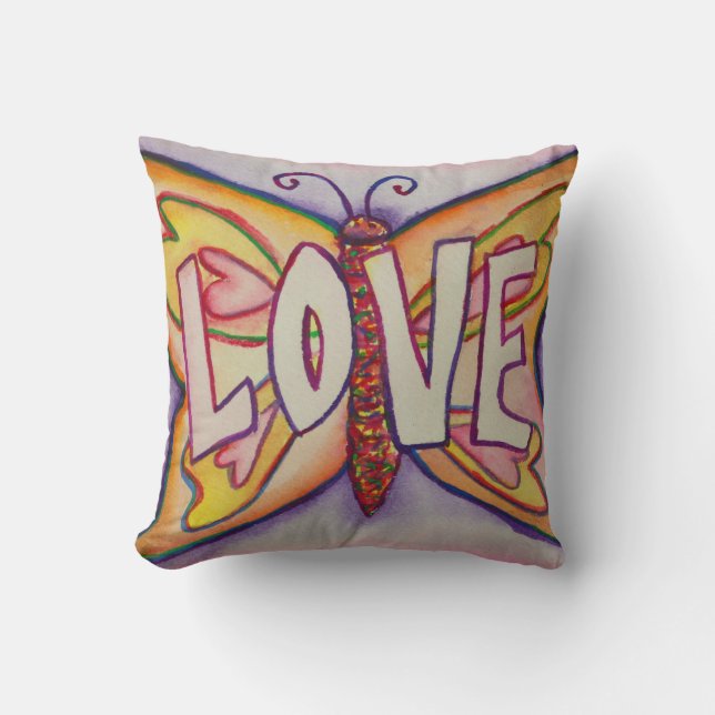 Love Word Pink Butterfly Art Custom Throw Pillows (Front)