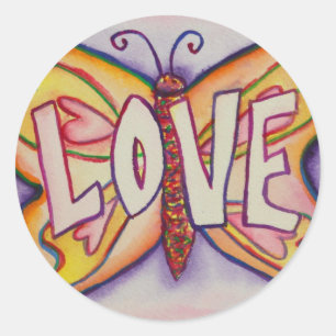 Love Word Pink Butterfly Custom Art Decal Stickers