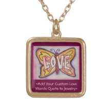 Love Word Pink Butterfly Necklace Art Jewellery