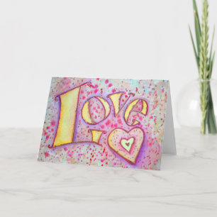 Love Word Pink Glitter Art Greeting Card