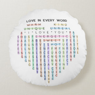 Love Word Quest - Heart Puzzle - I Love You Round Cushion