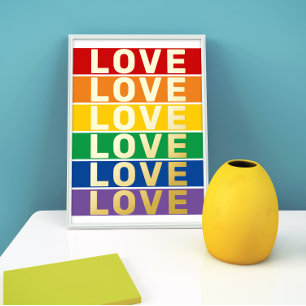 LOVE word rainbow colours gay lesbian flag gold  Foil Prints