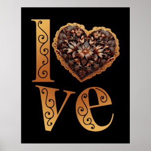 Love word with romantic filigree pink heart poster